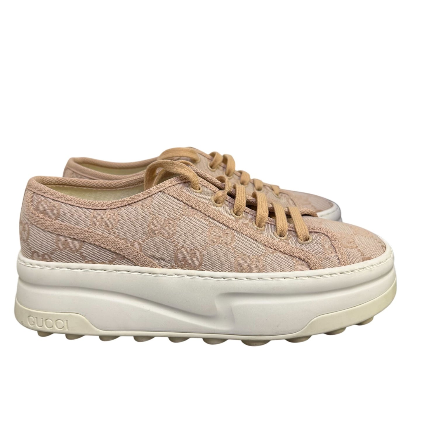 Gucci GG Canvas Platform Sneakers Blush Pink Monogram Size 7 US / 37 EU