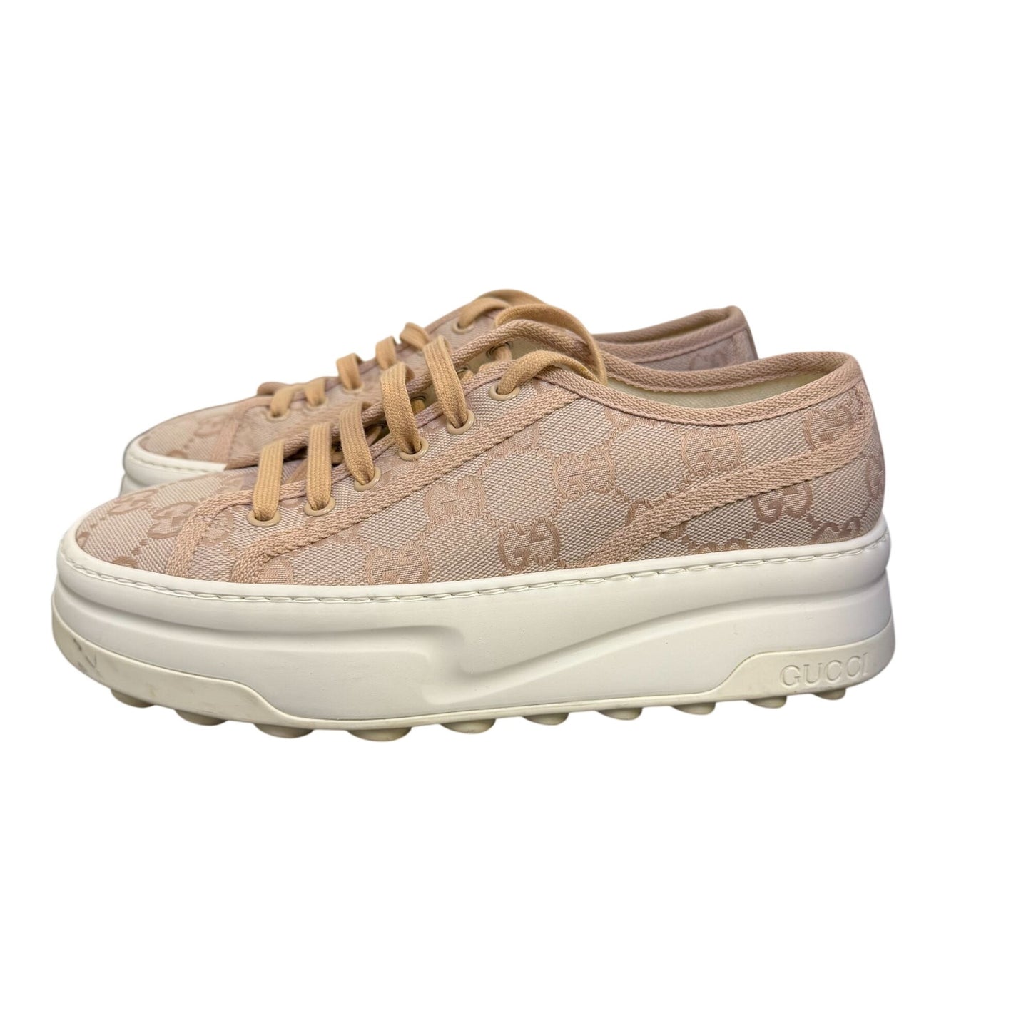 Gucci GG Canvas Platform Sneakers Blush Pink Monogram Size 7 US / 37 EU