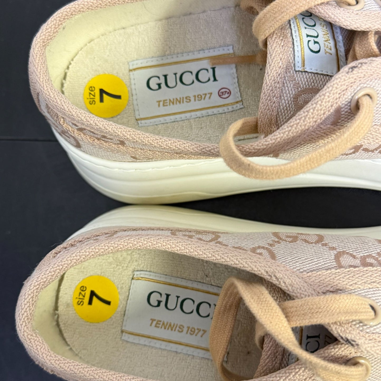 Gucci GG Canvas Platform Sneakers Blush Pink Monogram Size 7 US / 37 EU