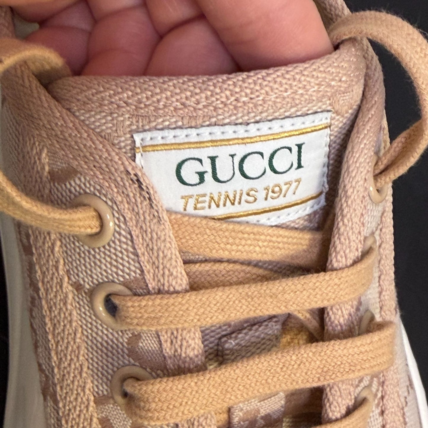 Gucci GG Canvas Platform Sneakers Blush Pink Monogram Size 7 US / 37 EU