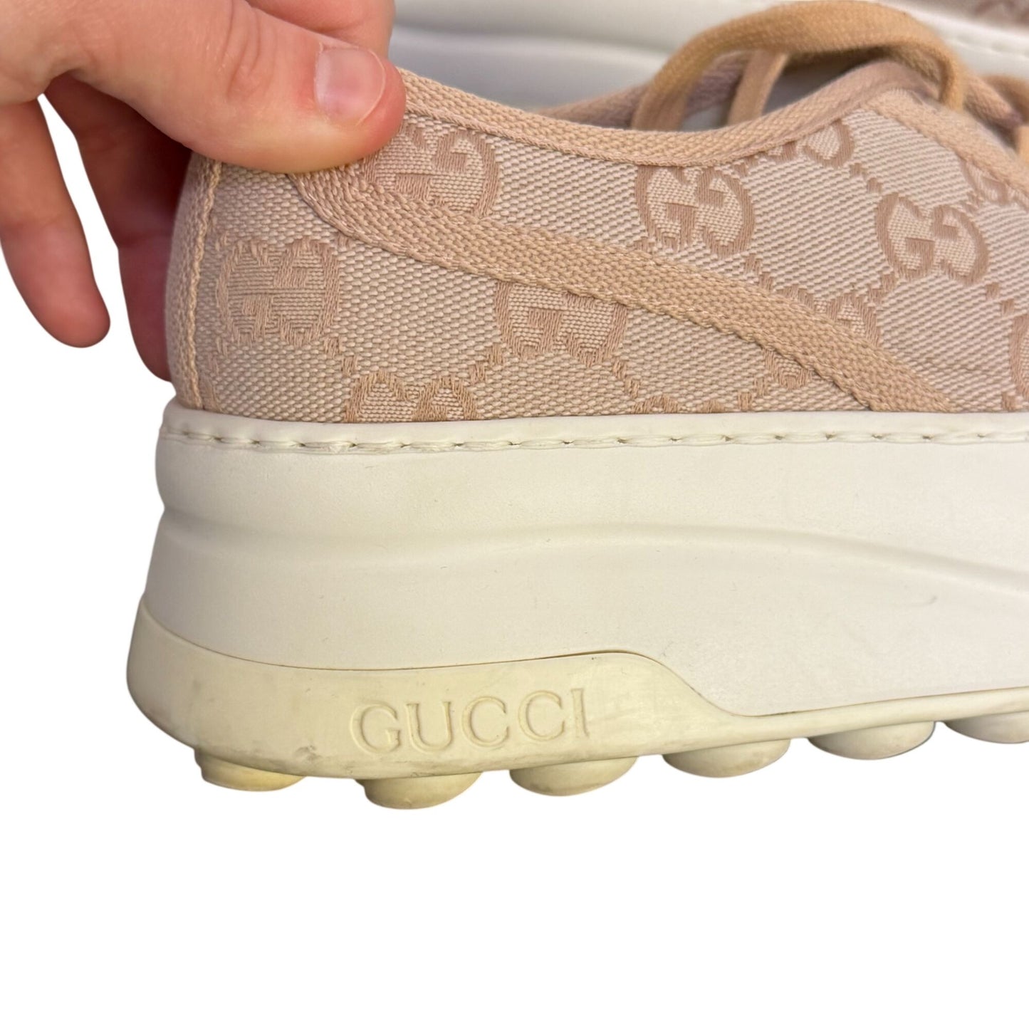 Gucci GG Canvas Platform Sneakers Blush Pink Monogram Size 7 US / 37 EU