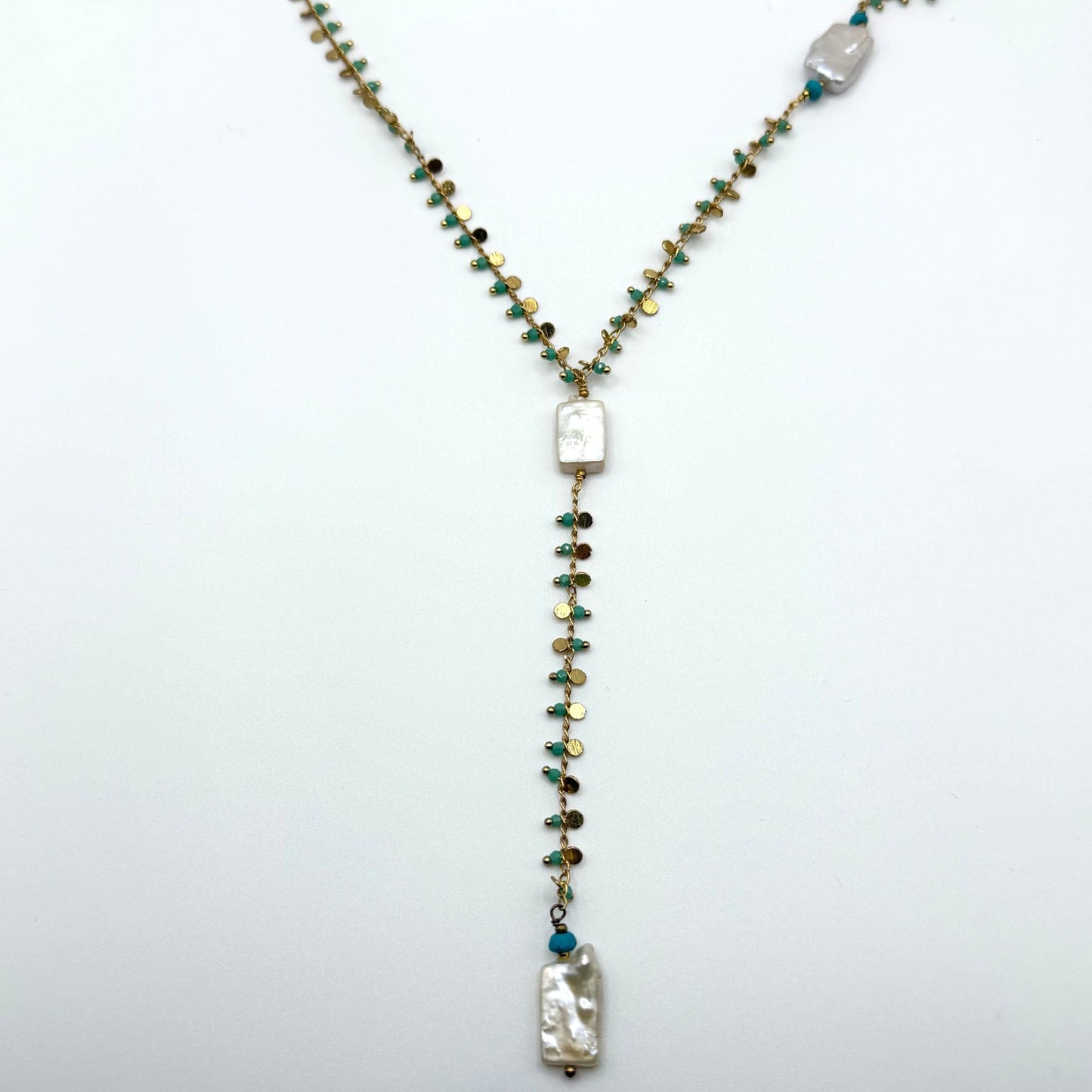 Nakamol Long Gold Chain Necklace With Pearl & Turquoise Accents