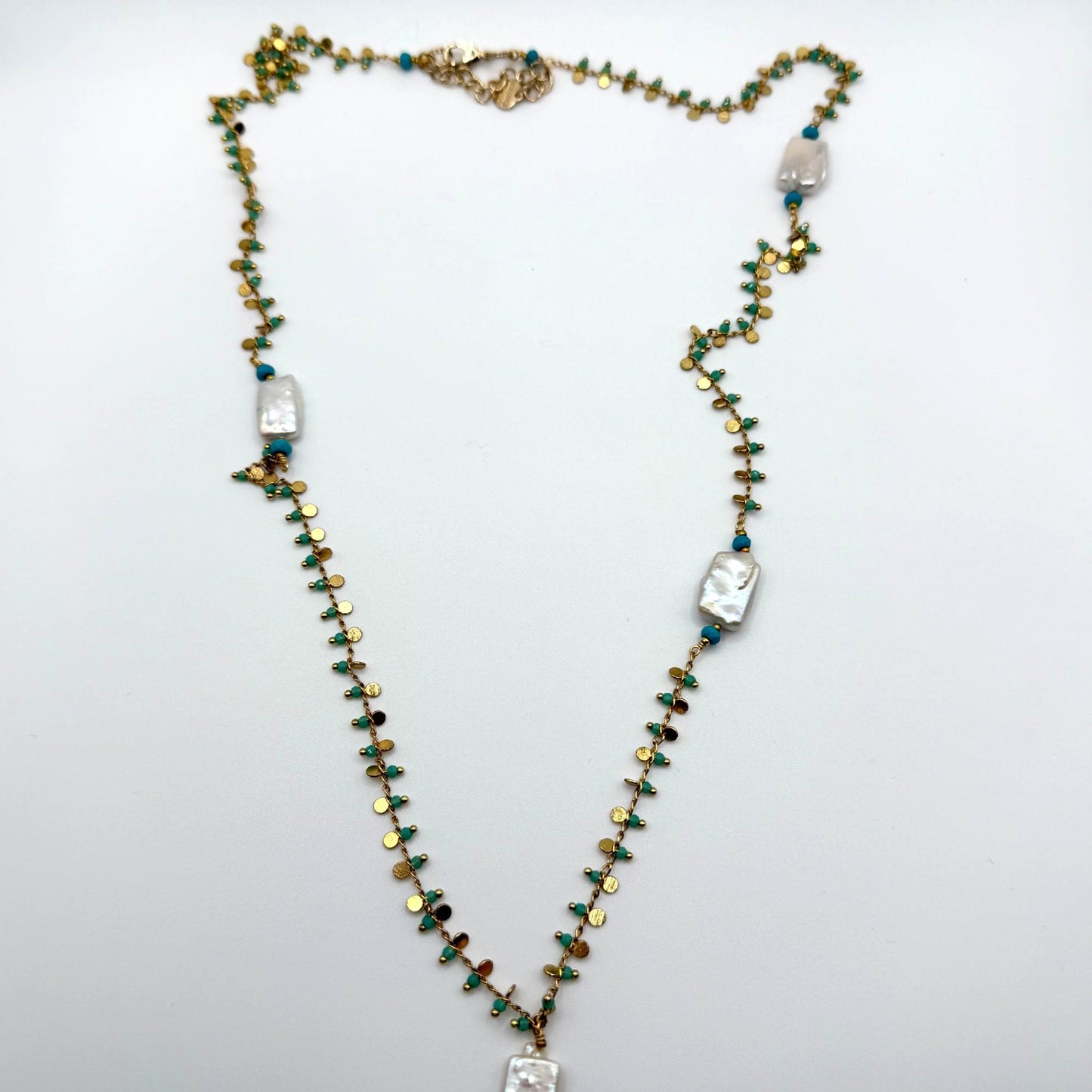Nakamol Long Gold Chain Necklace With Pearl & Turquoise Accents