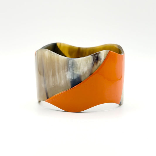 Buffalo Horn Cuff Bracelet With Natural & Orange Pattern