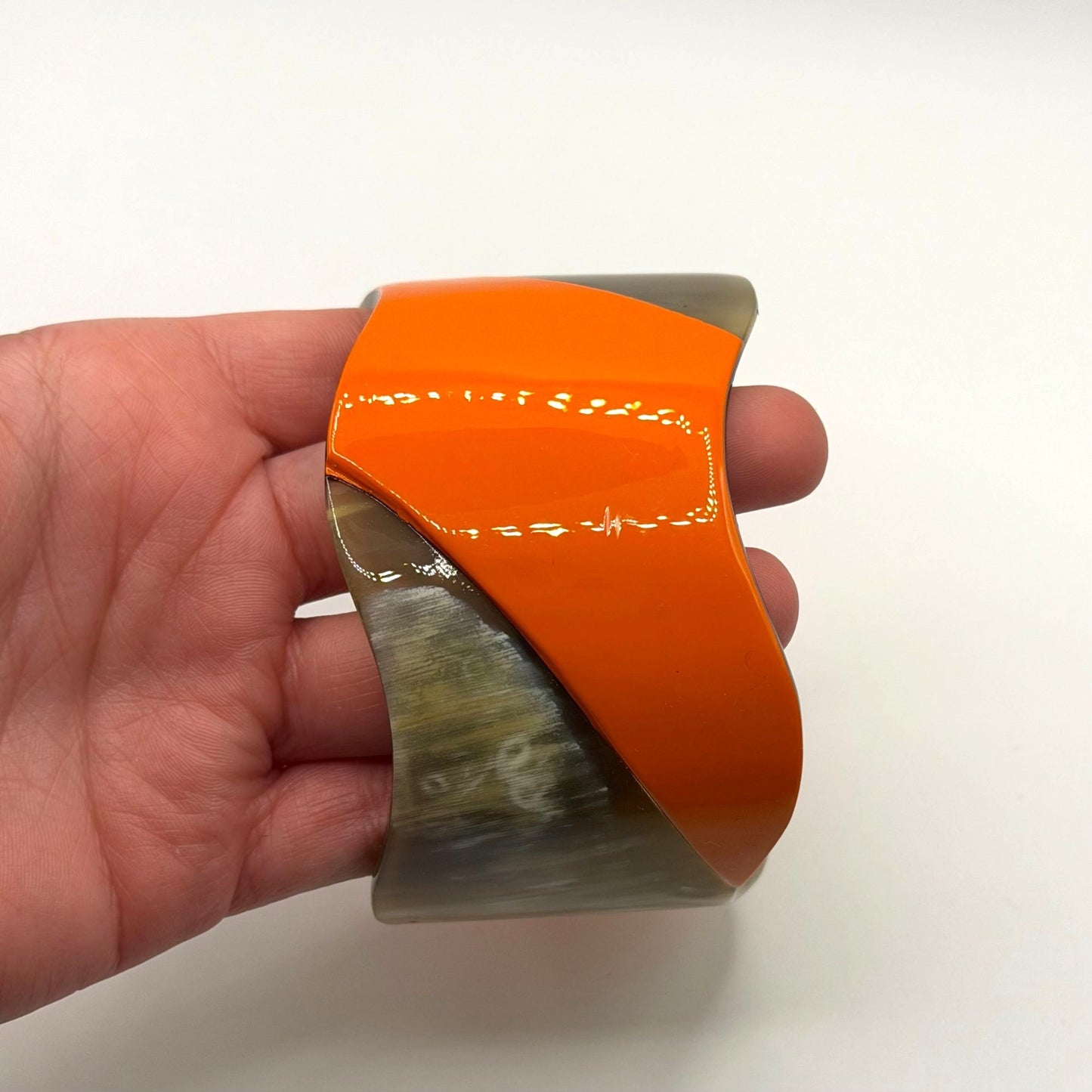 Buffalo Horn Cuff Bracelet With Natural & Orange Pattern