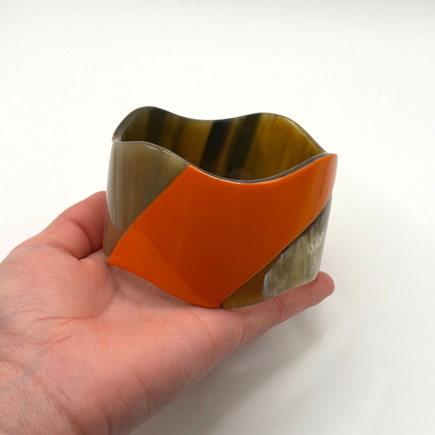 Buffalo Horn Cuff Bracelet With Natural & Orange Pattern