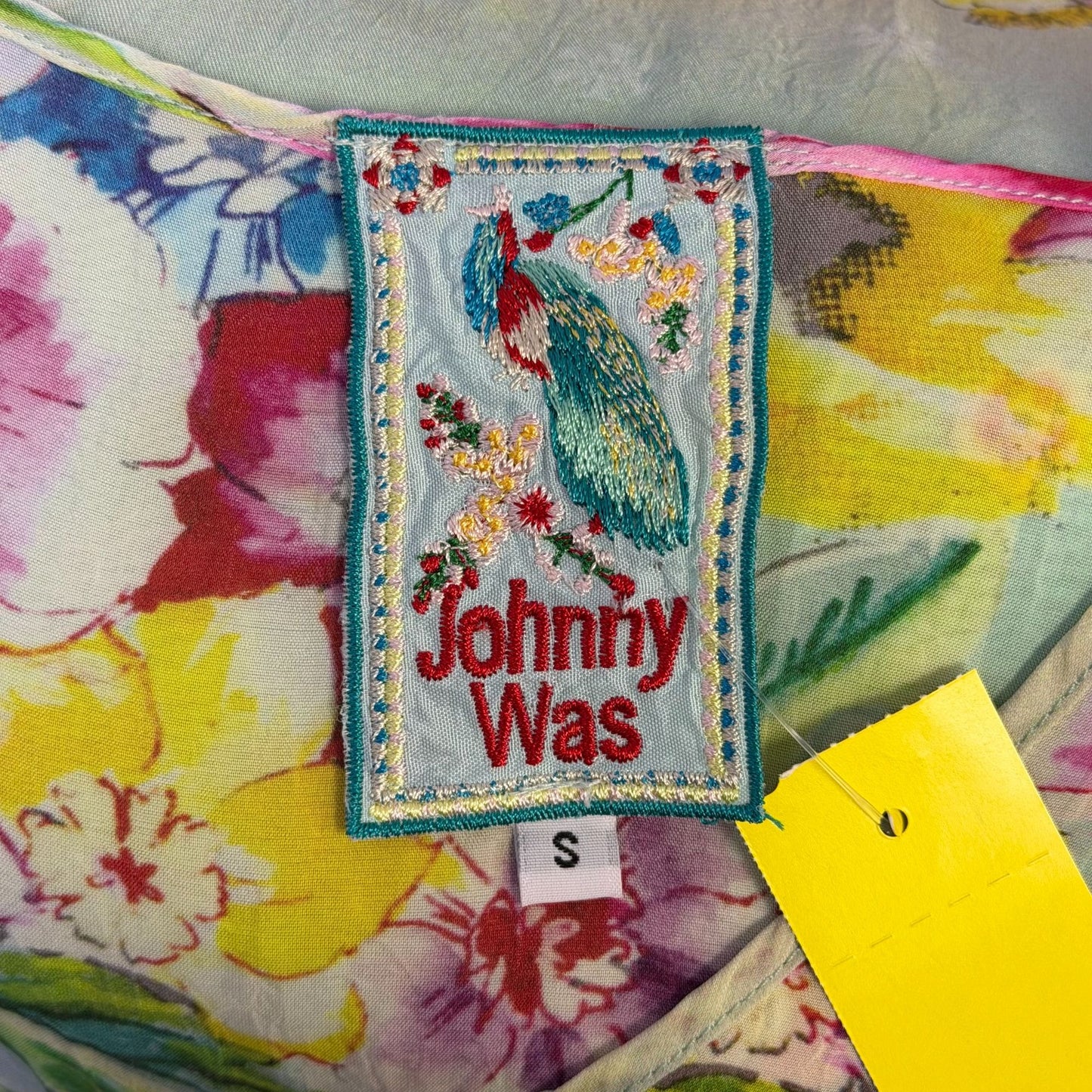 Johnny Was Silk Floral Print Tunic Blouse Green Multi S