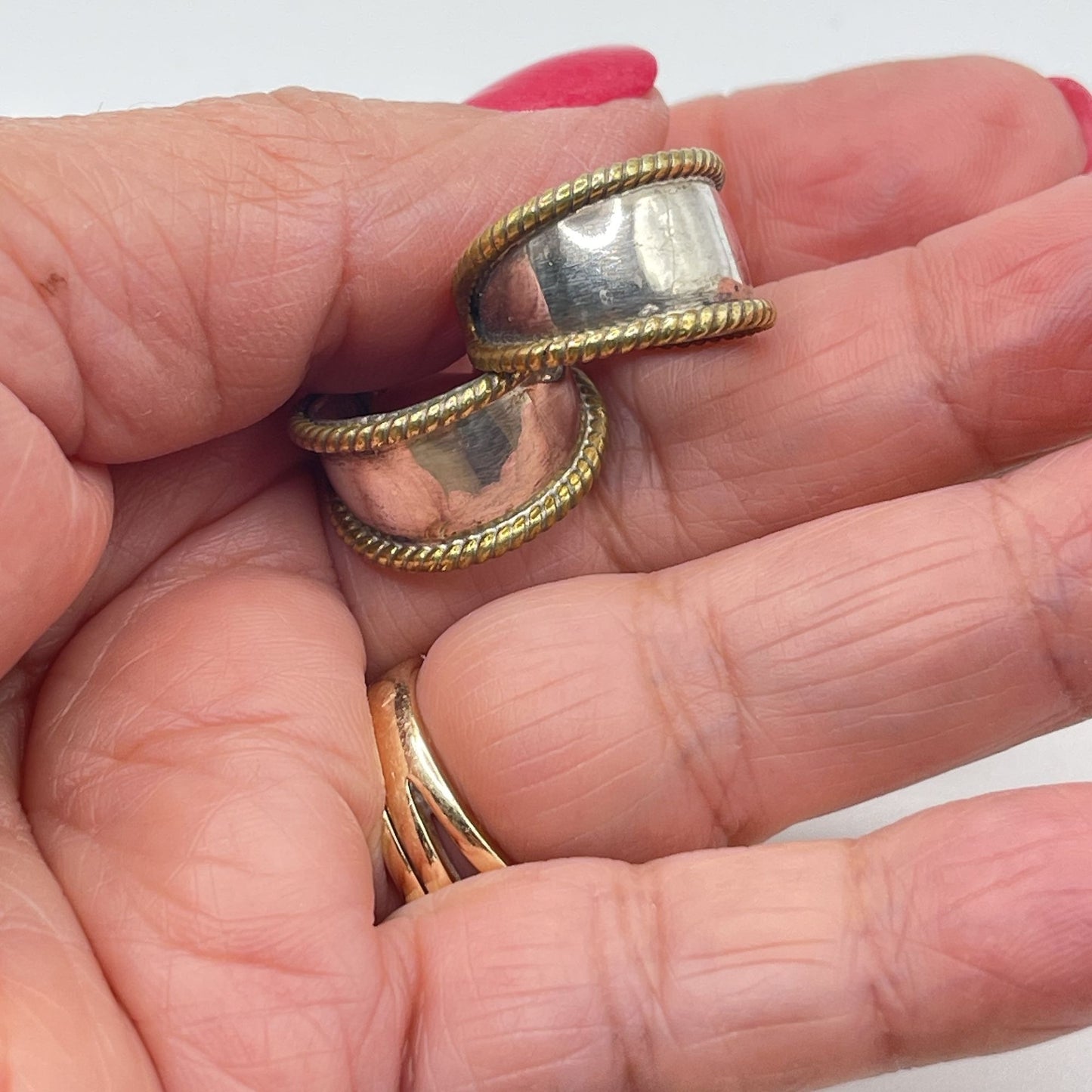 Sterling Silver & Brass Rope Edge Hoop Earrings Vintage Style Lightweight 925 M