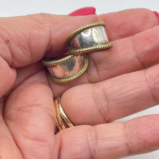 Sterling Silver & Brass Rope Edge Hoop Earrings Vintage Style Lightweight 925 M