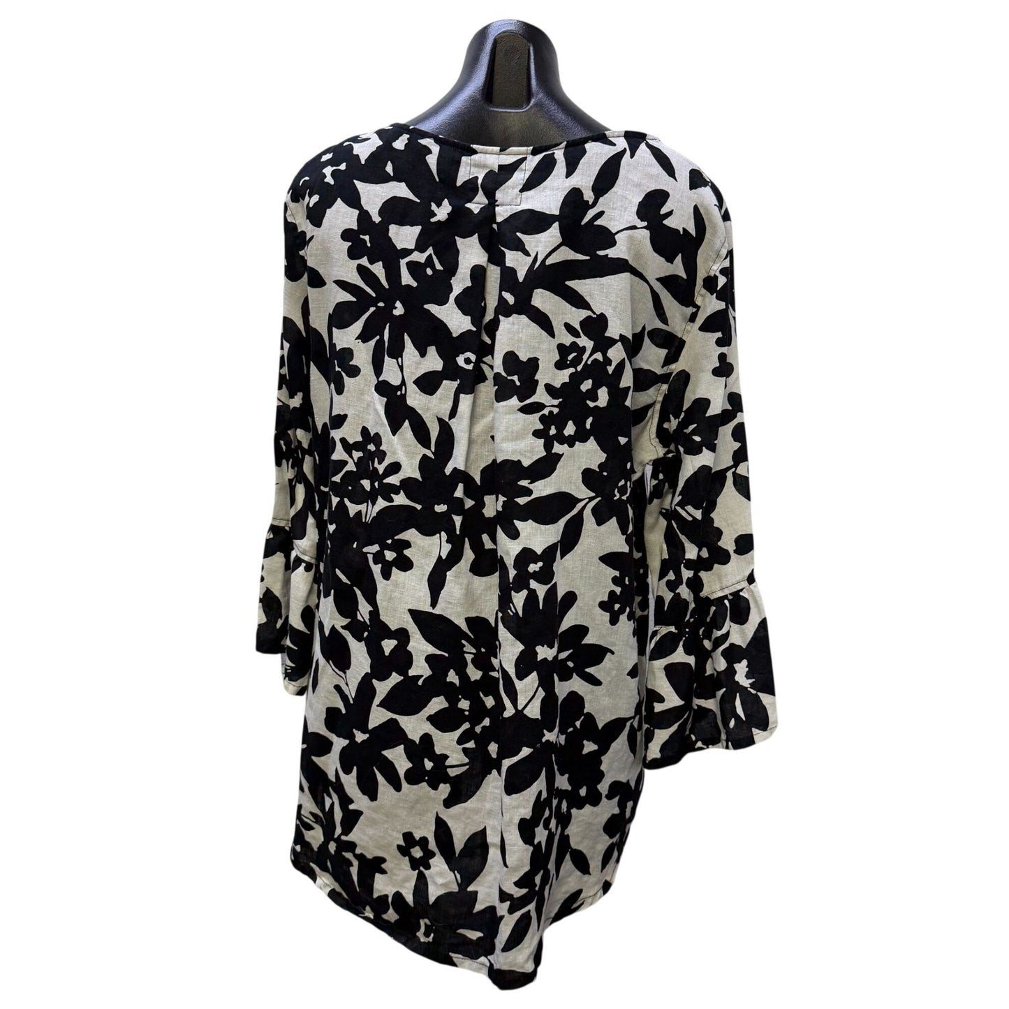 John Mark Linen Floral Print Blouse Black & White XL