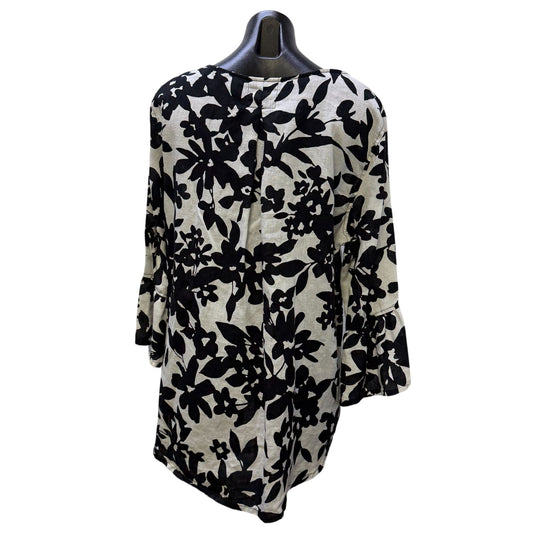 John Mark Linen Floral Print Blouse Black & White XL