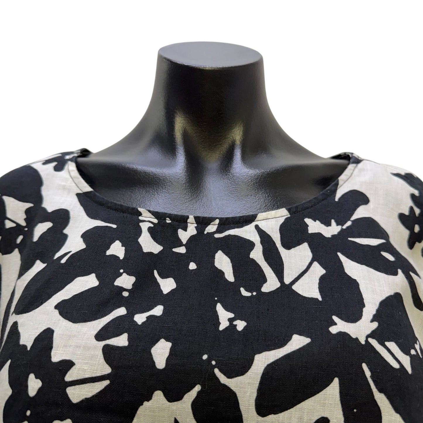 John Mark Linen Floral Print Blouse Black & White XL