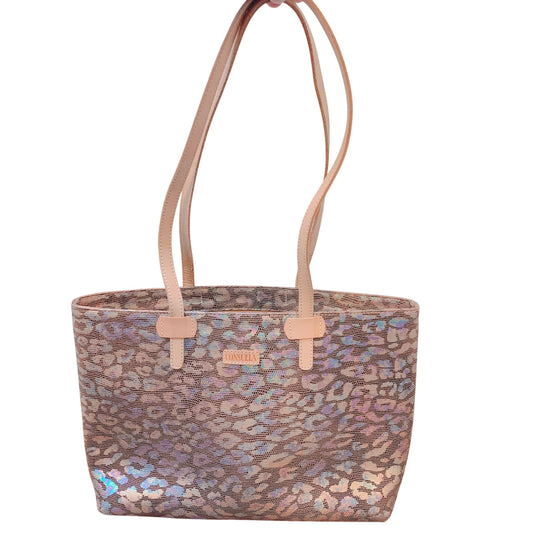 Consuela Metallic Leopard Print Tote Bag With Leather Handles L