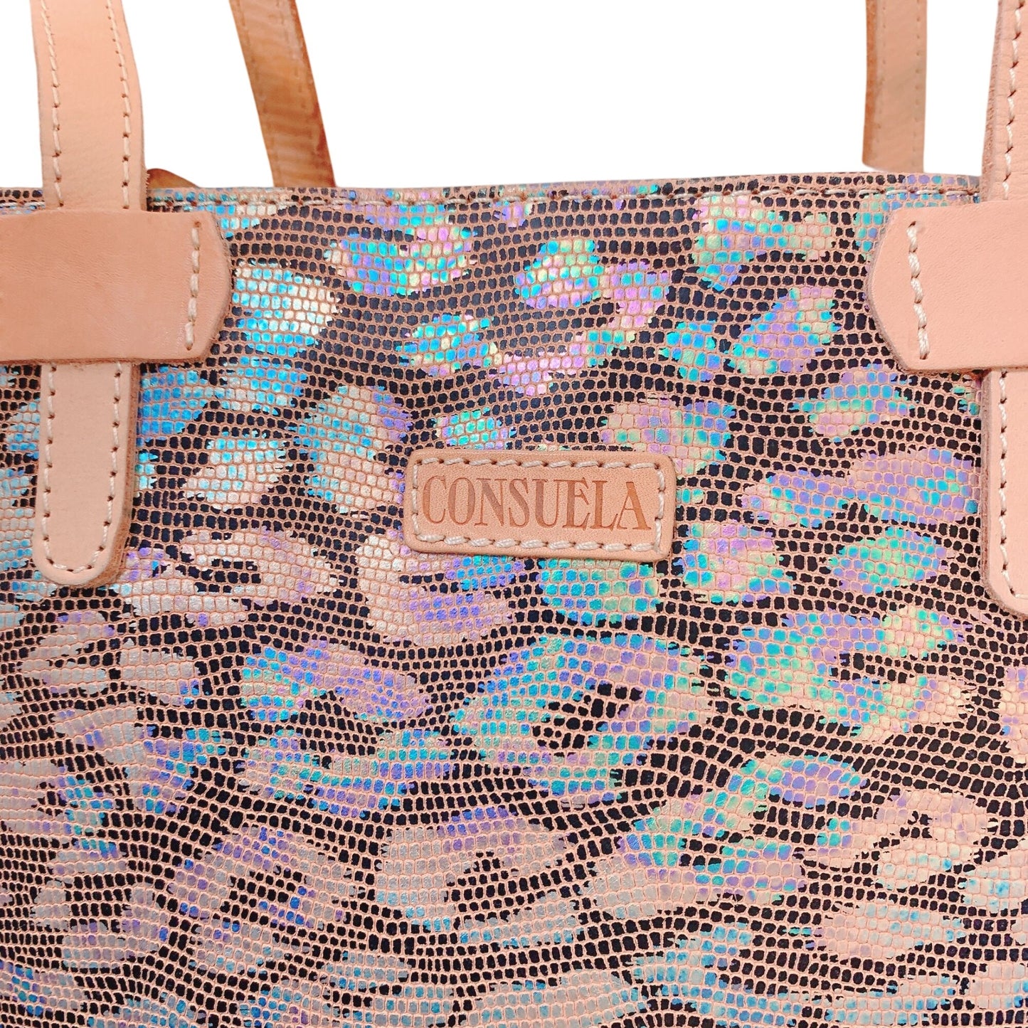 Consuela Metallic Leopard Print Tote Bag With Leather Handles L