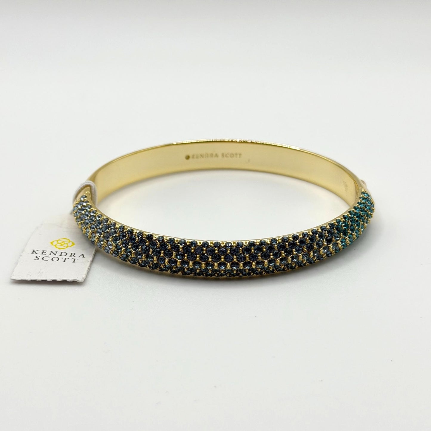 NWT Kendra Scott Mikki Pave Gold Tone Bangle Bracelet Green Blue Stones