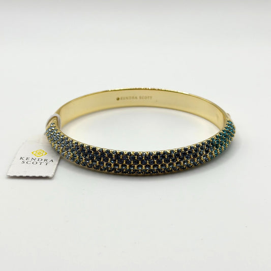 NWT Kendra Scott Mikki Pave Gold Tone Bangle Bracelet Green Blue Stones