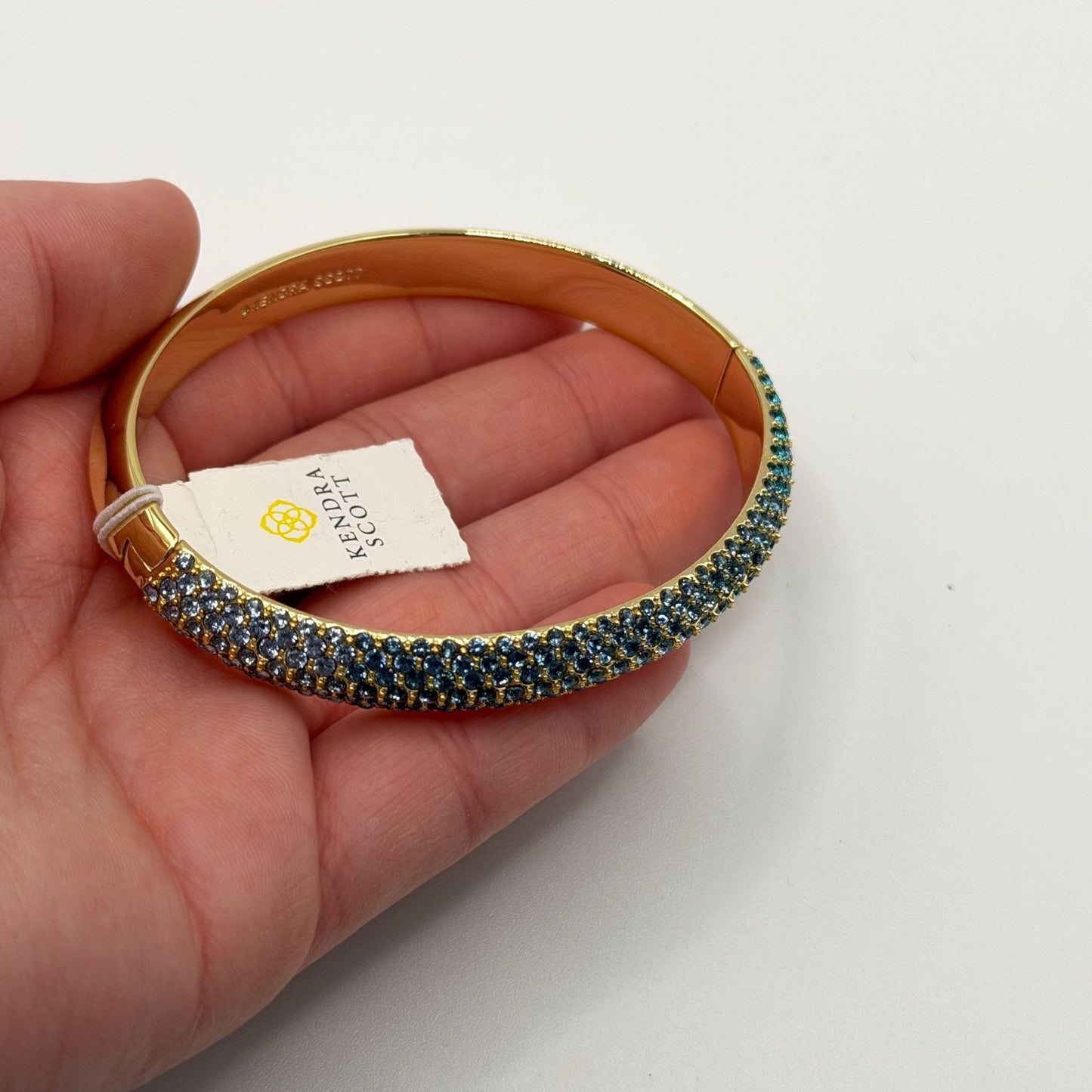NWT Kendra Scott Mikki Pave Gold Tone Bangle Bracelet Green Blue Stones