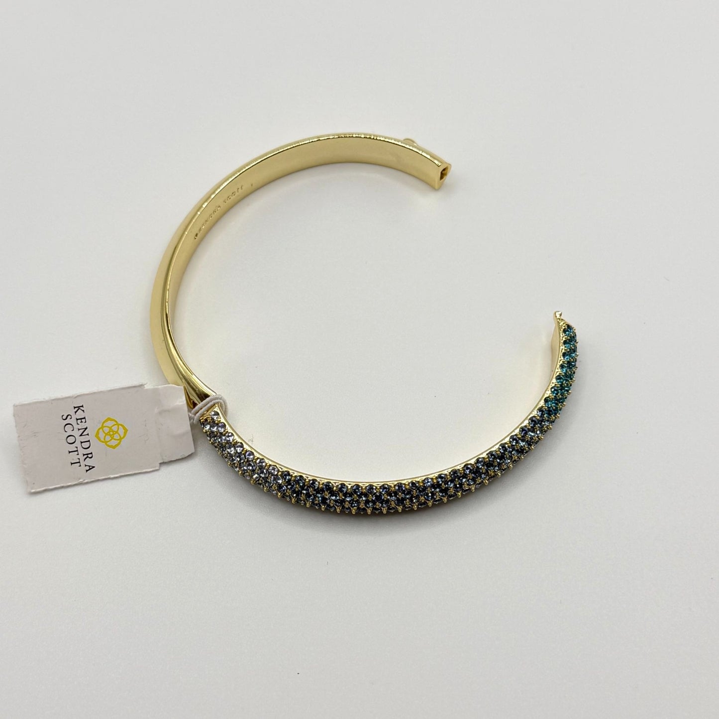 NWT Kendra Scott Mikki Pave Gold Tone Bangle Bracelet Green Blue Stones