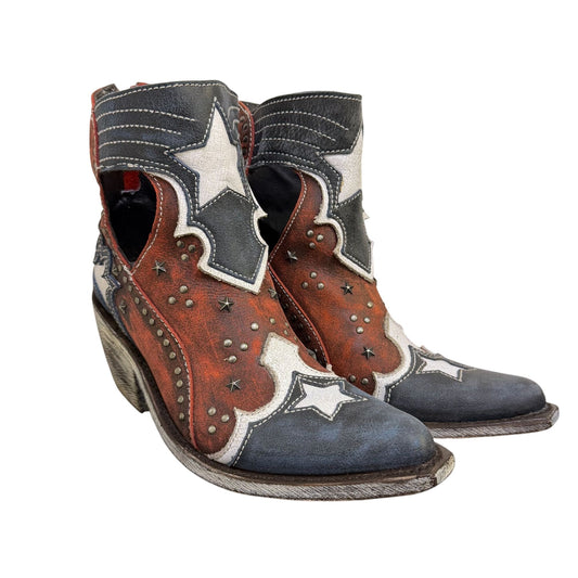NWB Liberty Black Red White Blue Western Ankle Boots Size 7.5