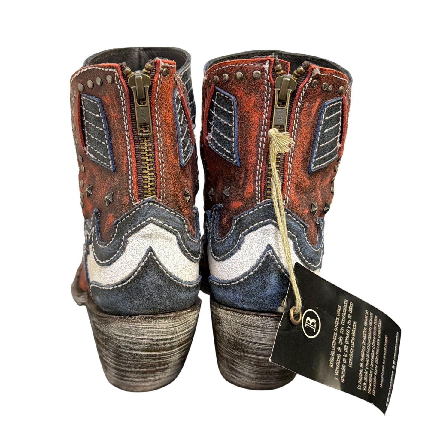NWB Liberty Black Red White Blue Western Ankle Boots Size 7.5