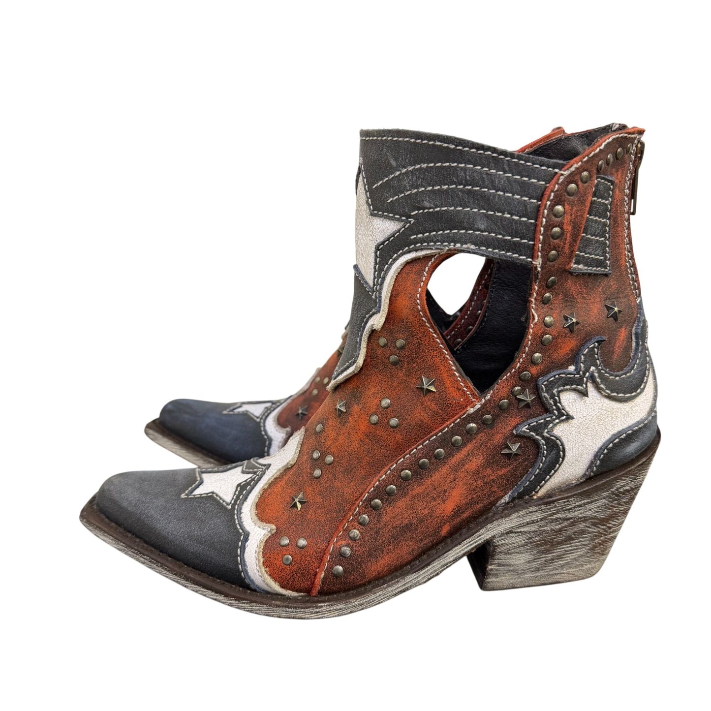 NWB Liberty Black Red White Blue Western Ankle Boots Size 7.5