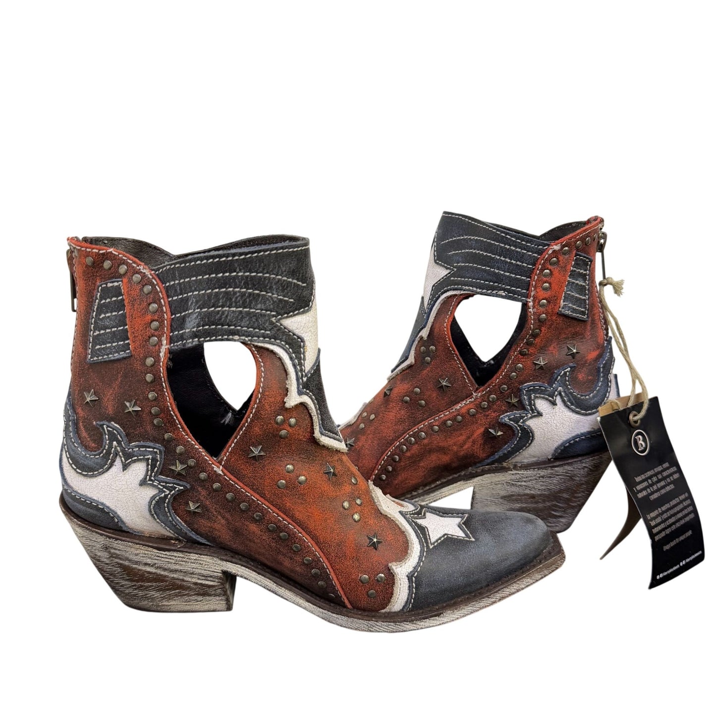 NWB Liberty Black Red White Blue Western Ankle Boots Size 7.5