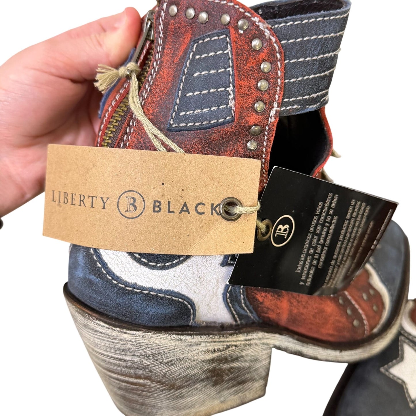 NWB Liberty Black Red White Blue Western Ankle Boots Size 7.5