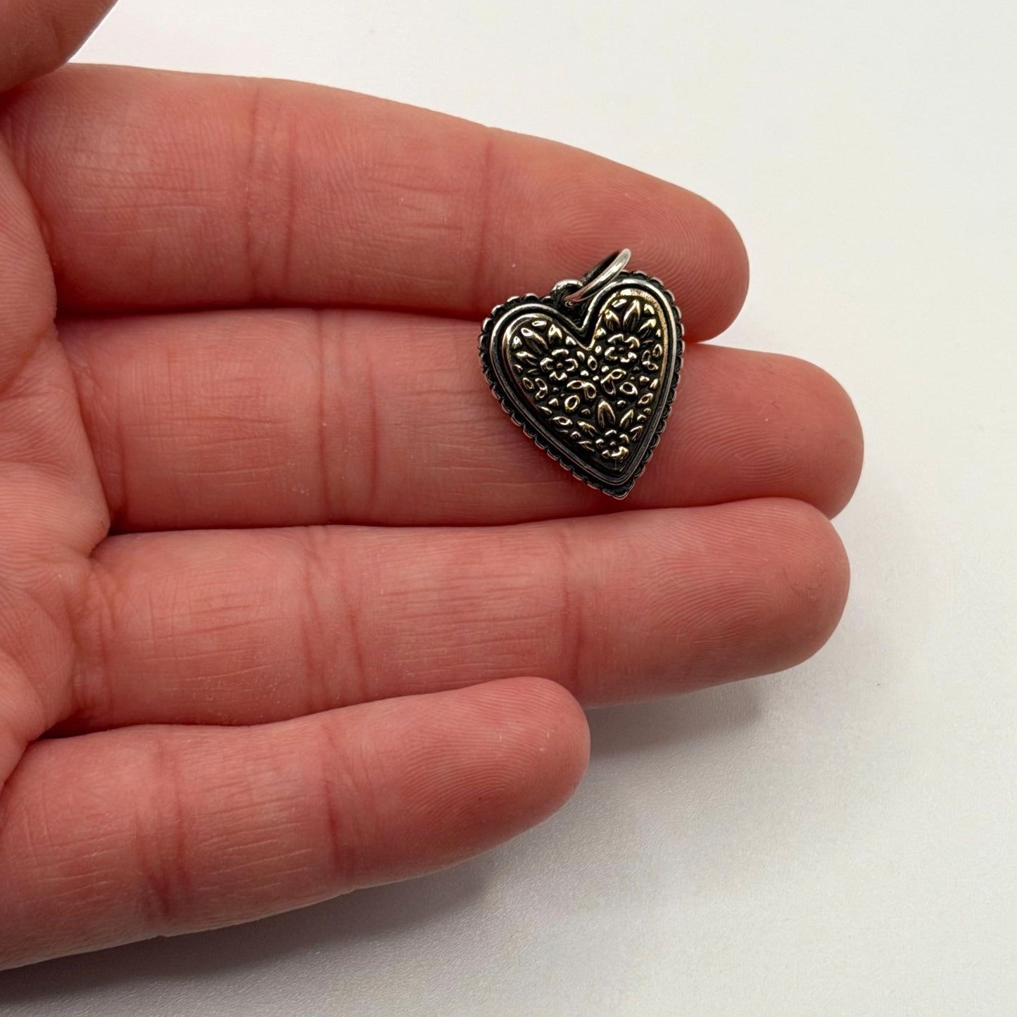 James Avery Retired Verona Heart Charm 925 Sterling Silver & Bronze