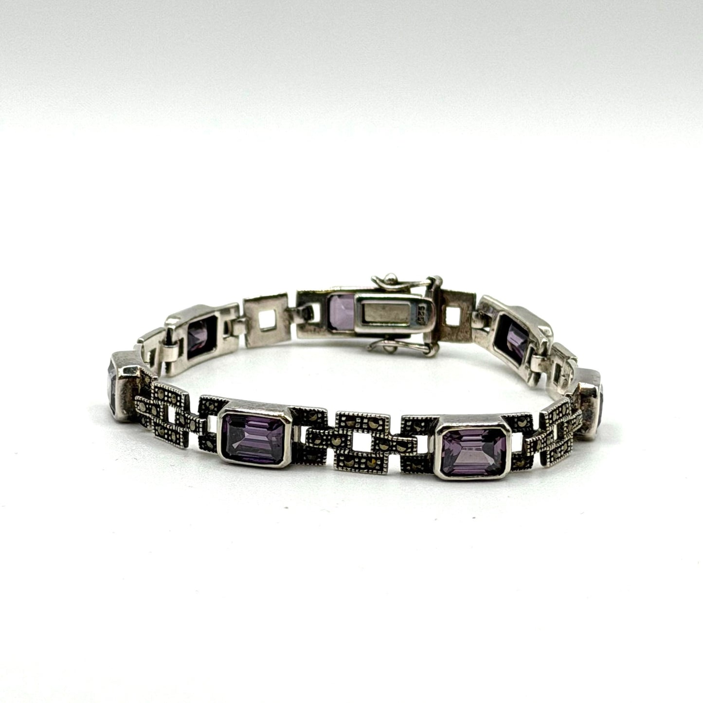925 Sterling Silver Bracelet With Purple Amethyst Stones