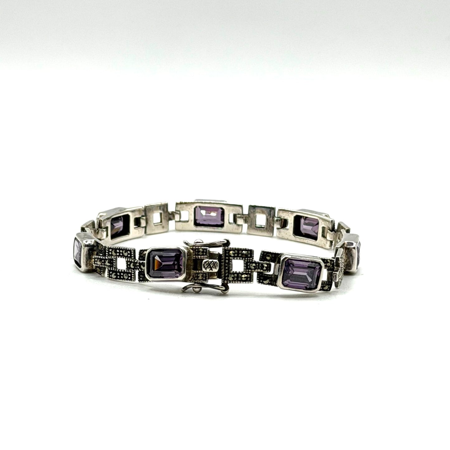 925 Sterling Silver Bracelet With Purple Amethyst Stones