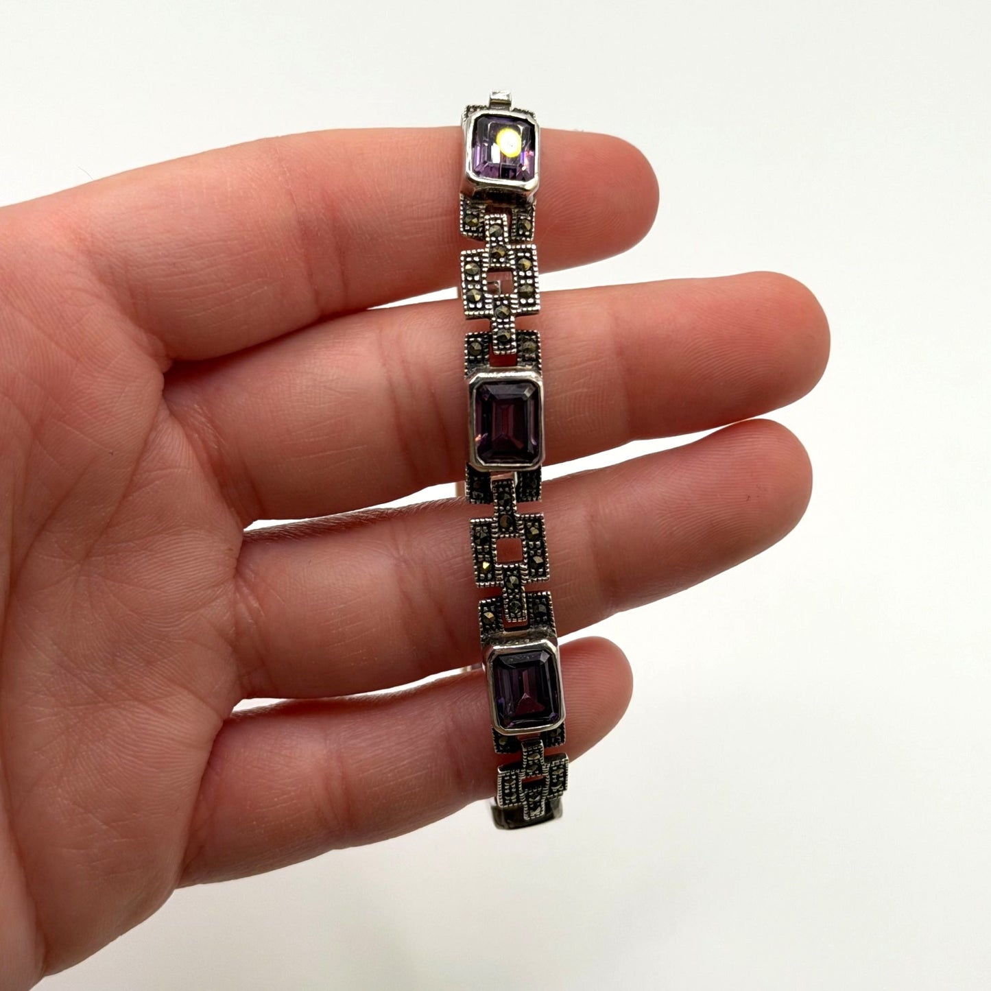 925 Sterling Silver Bracelet With Purple Amethyst Stones
