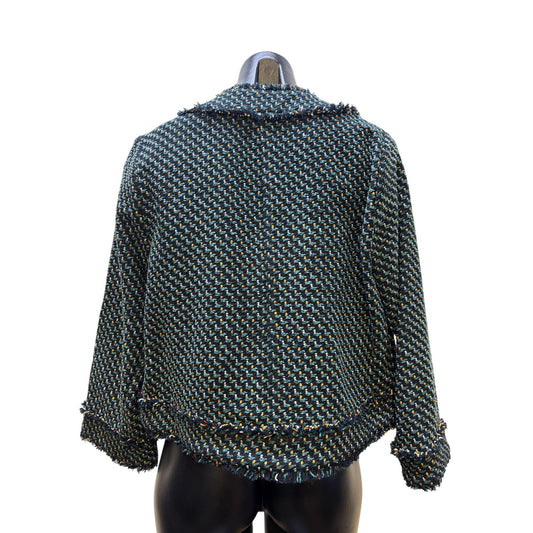 Ann Mashburn Tweed Jacket Multi-Color Frayed Edge Open Front Size M