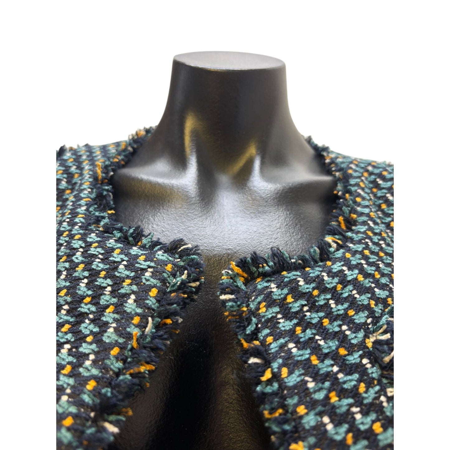 Ann Mashburn Tweed Jacket Multi-Color Frayed Edge Open Front Size M