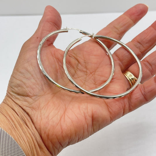 X-Large 925 Silver Hoop Earrings