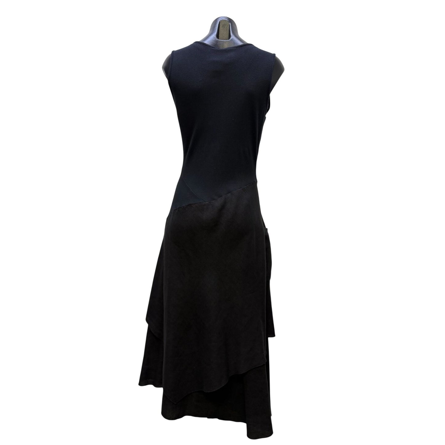 Inizio Linen Black Sleeveless Layered Asymmetrical Midi Dress Made In Italy L