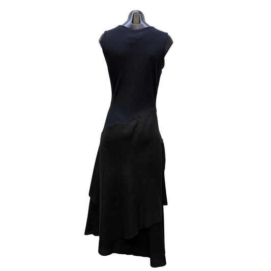 Inizio Linen Black Sleeveless Layered Asymmetrical Midi Dress Made In Italy L