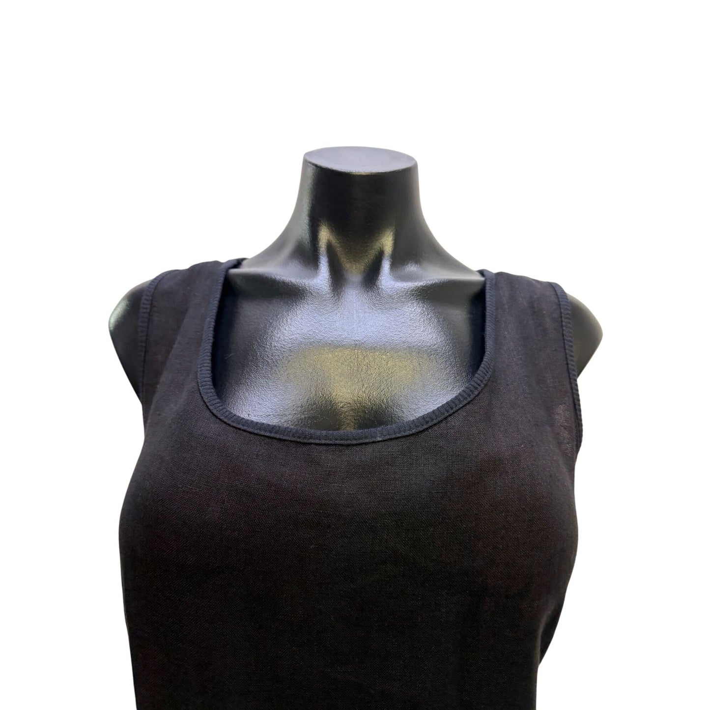 Inizio Linen Black Sleeveless Layered Asymmetrical Midi Dress Made In Italy L