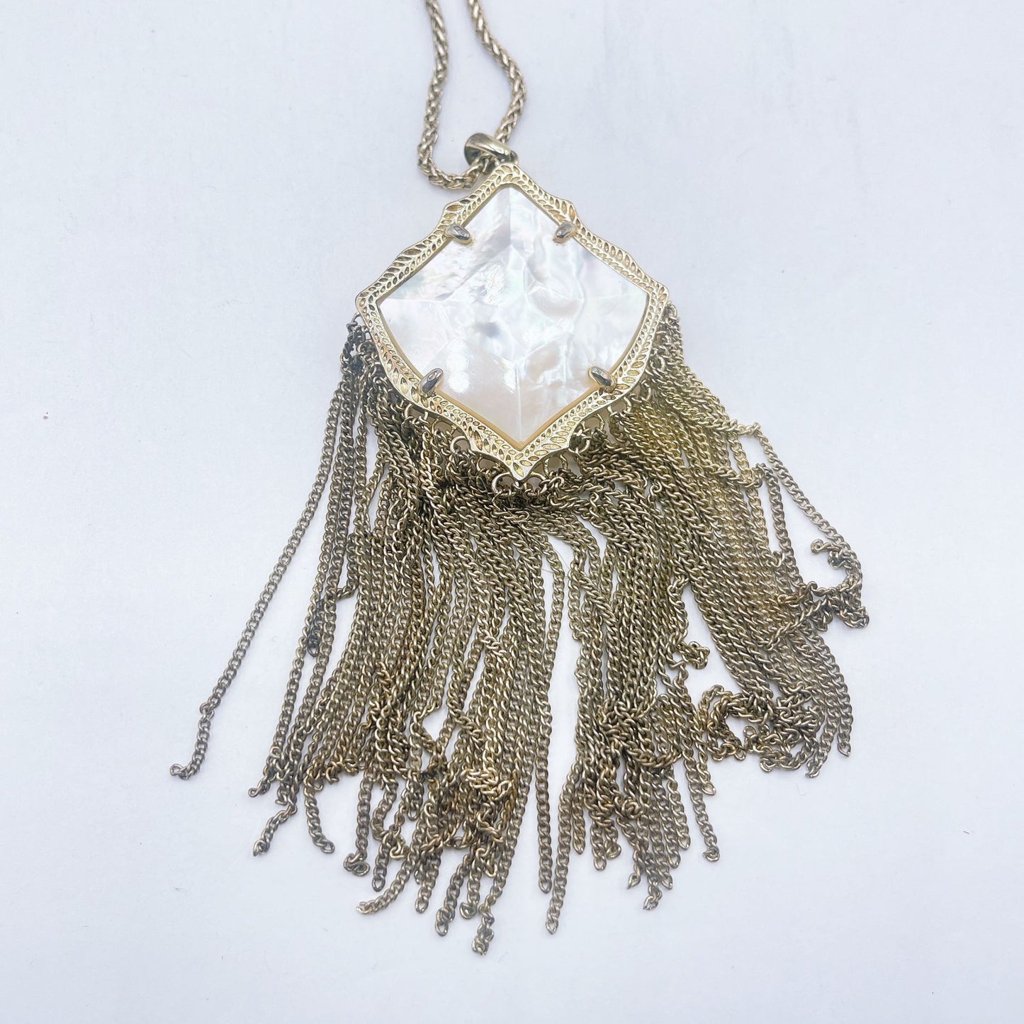 Kendra Scott Vintage-Inspired Gold Chain Tassel Necklace With Mother Of Pearl Pendant 16"