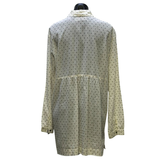 Double D Ranch Embroidered Tunic Shirt White W/ Navy Blue & Teal Aztec Pattern L