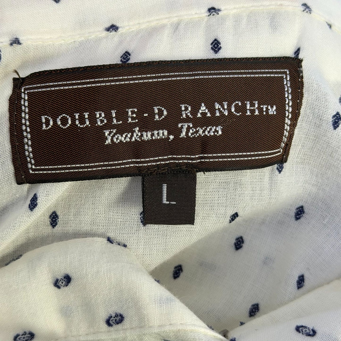 Double D Ranch Embroidered Tunic Shirt White W/ Navy Blue & Teal Aztec Pattern L