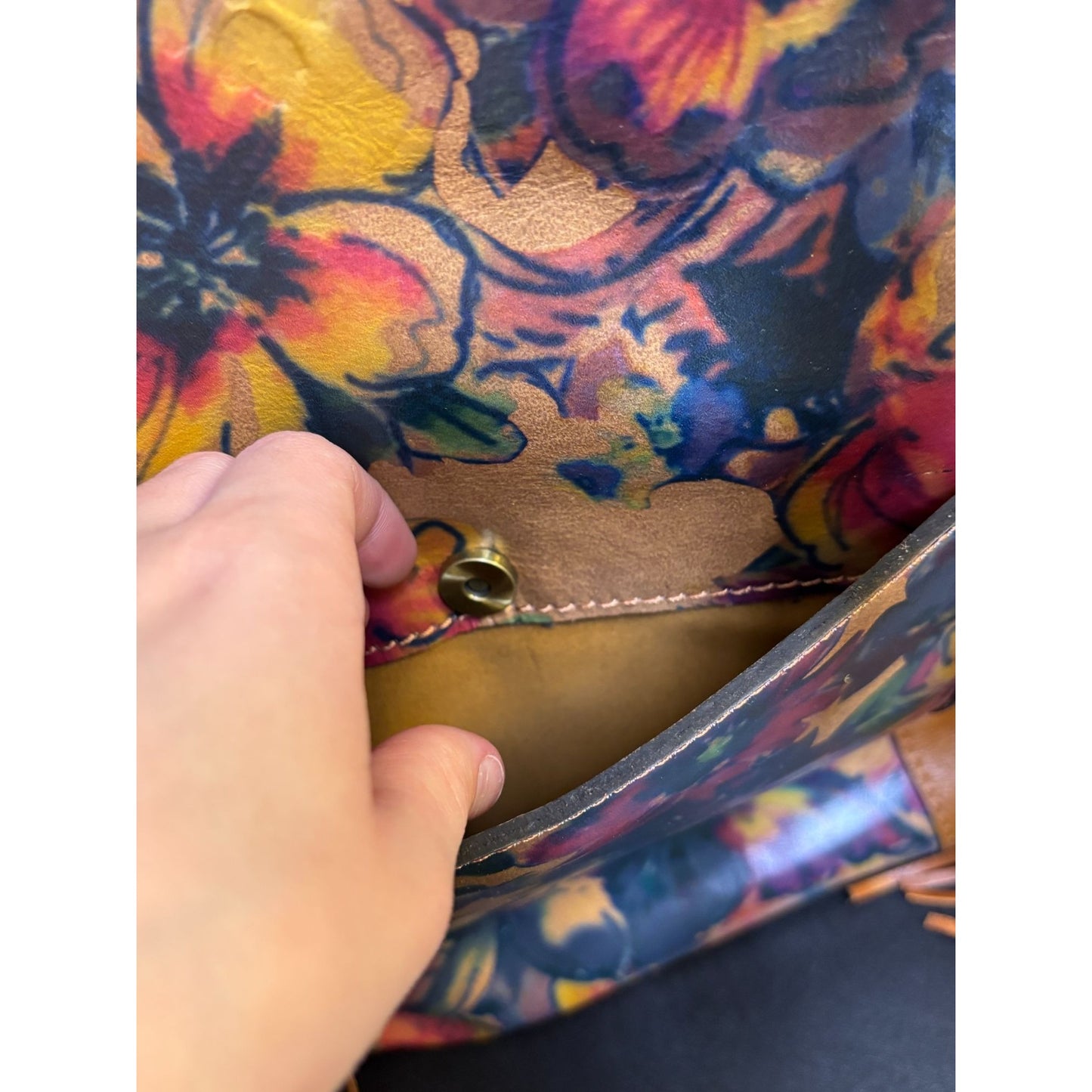 Patricia Nash Leather Tote Purse With Floral Print & Braided Handles