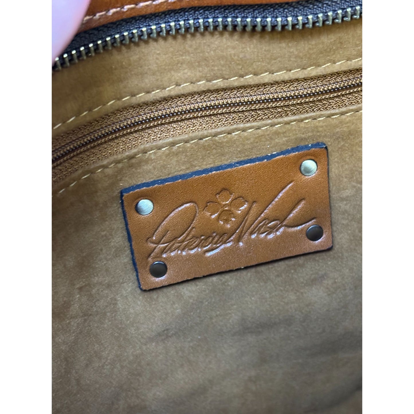 Patricia Nash Leather Tote Purse With Floral Print & Braided Handles