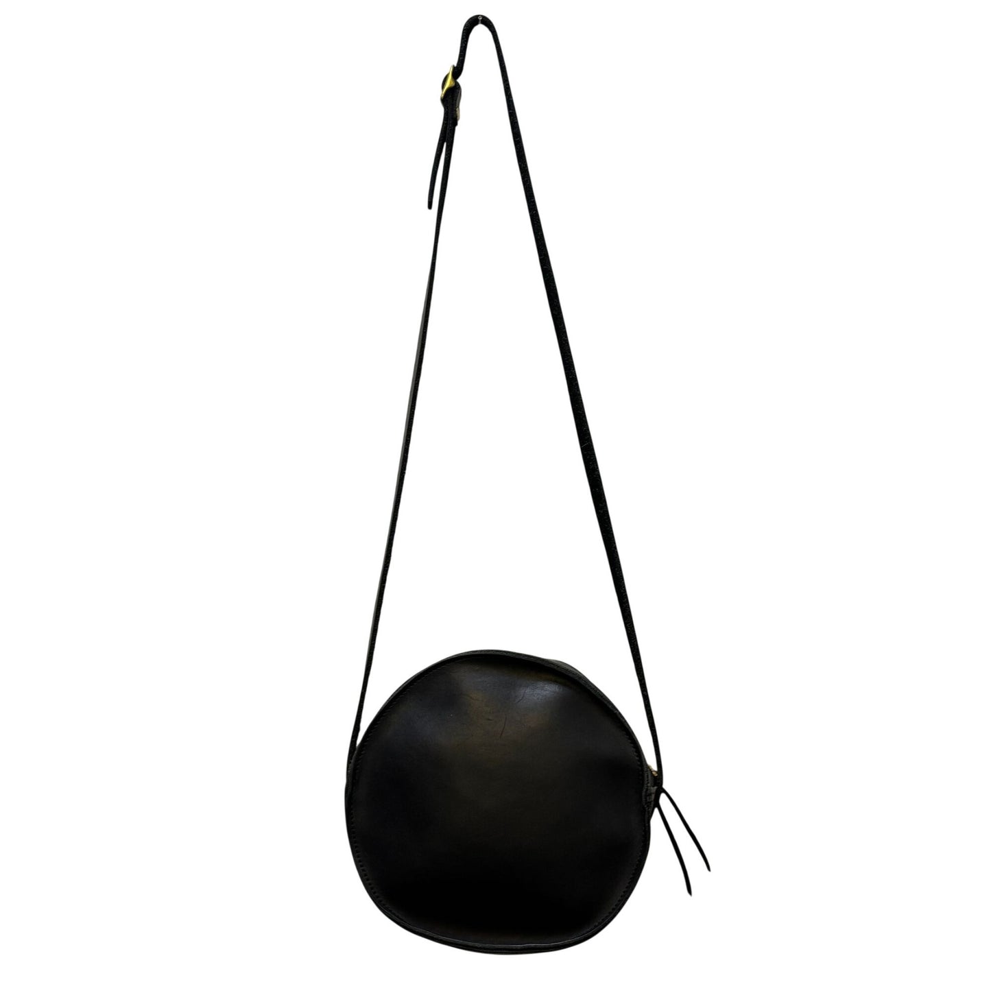 Neva Opet Round Leather Crossbody Bag Black Gold Hardware Zipper Closure