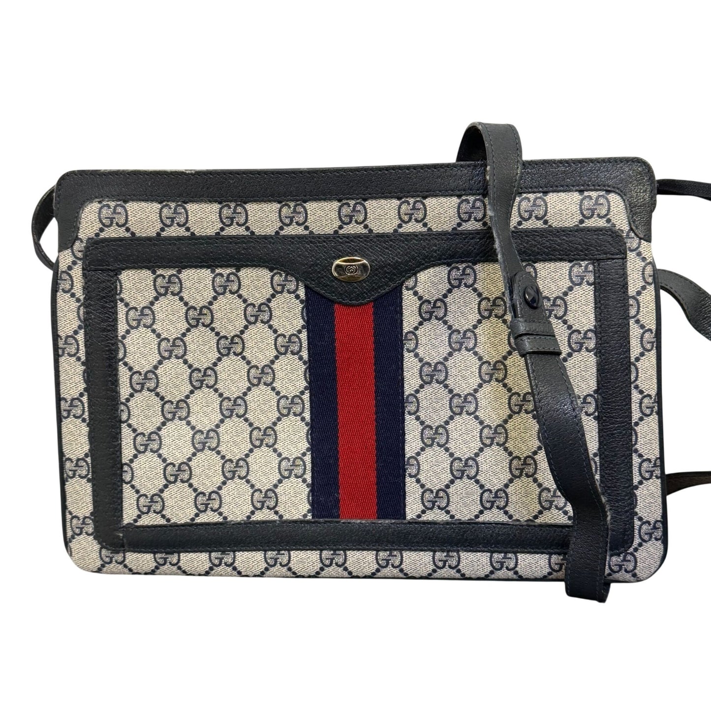 Gucci Vintage GG Supreme Monogram Navy Canvas Crossbody Bag