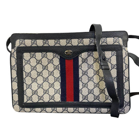 Gucci Vintage GG Supreme Monogram Navy Canvas Crossbody Bag