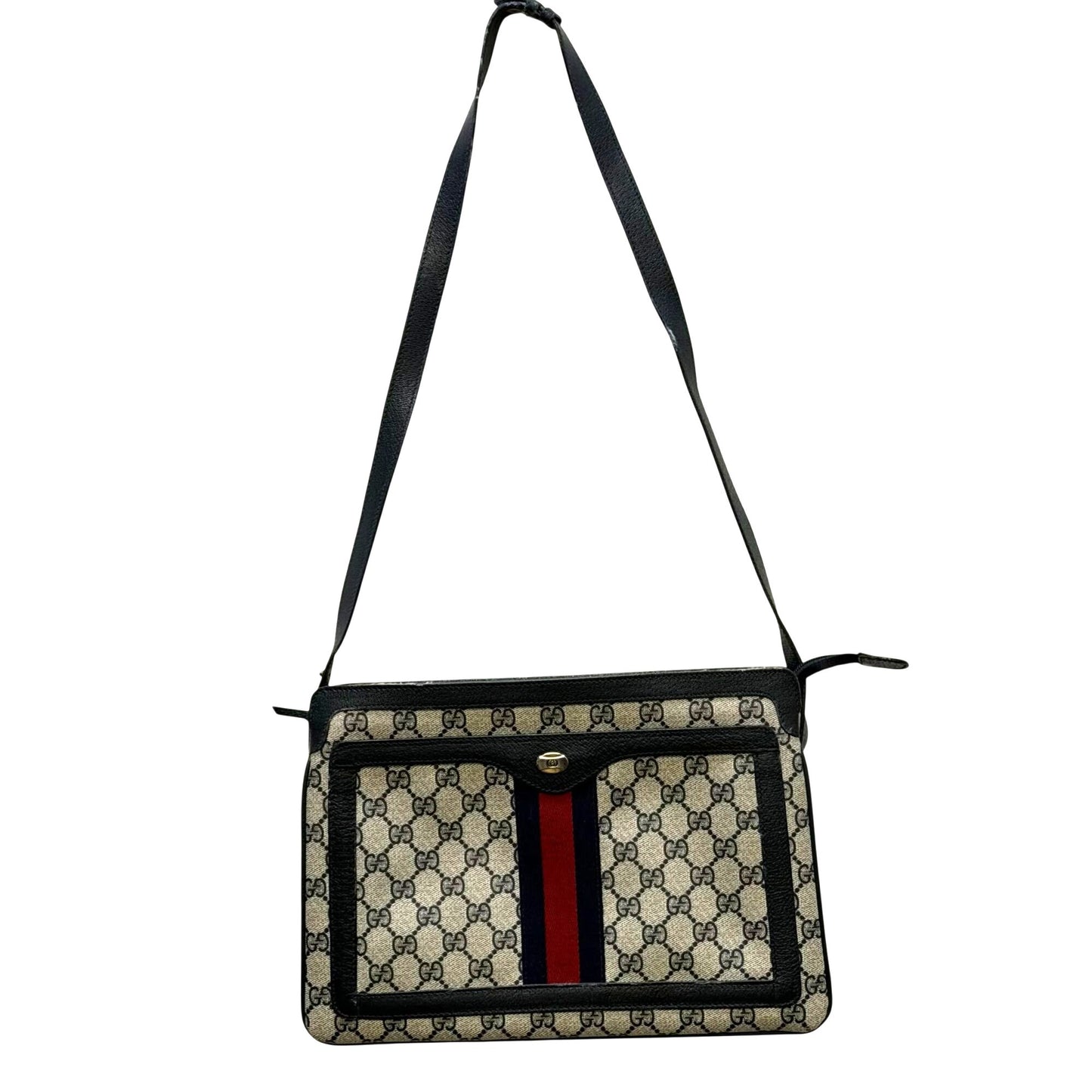 Gucci Vintage GG Supreme Monogram Navy Canvas Crossbody Bag