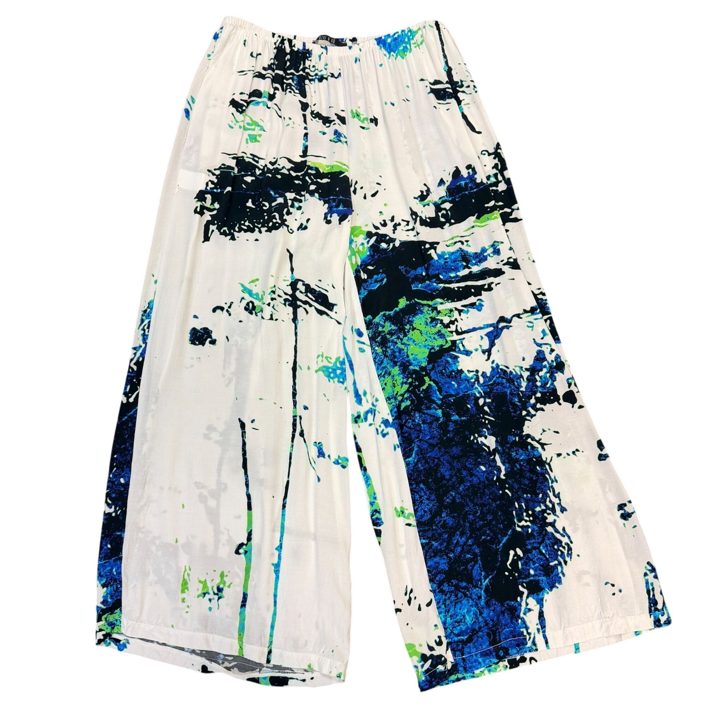 Ozai N Ku White Abstract Print Wide-Leg Pants Size 2XL