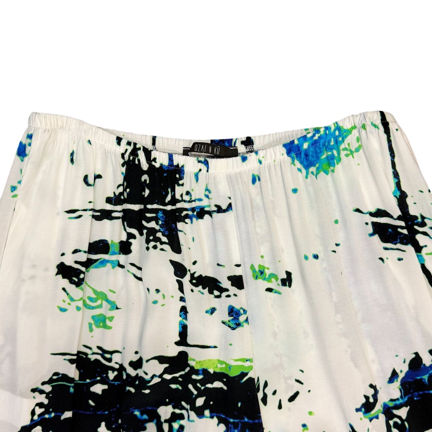 Ozai N Ku White Abstract Print Wide-Leg Pants Size 2XL