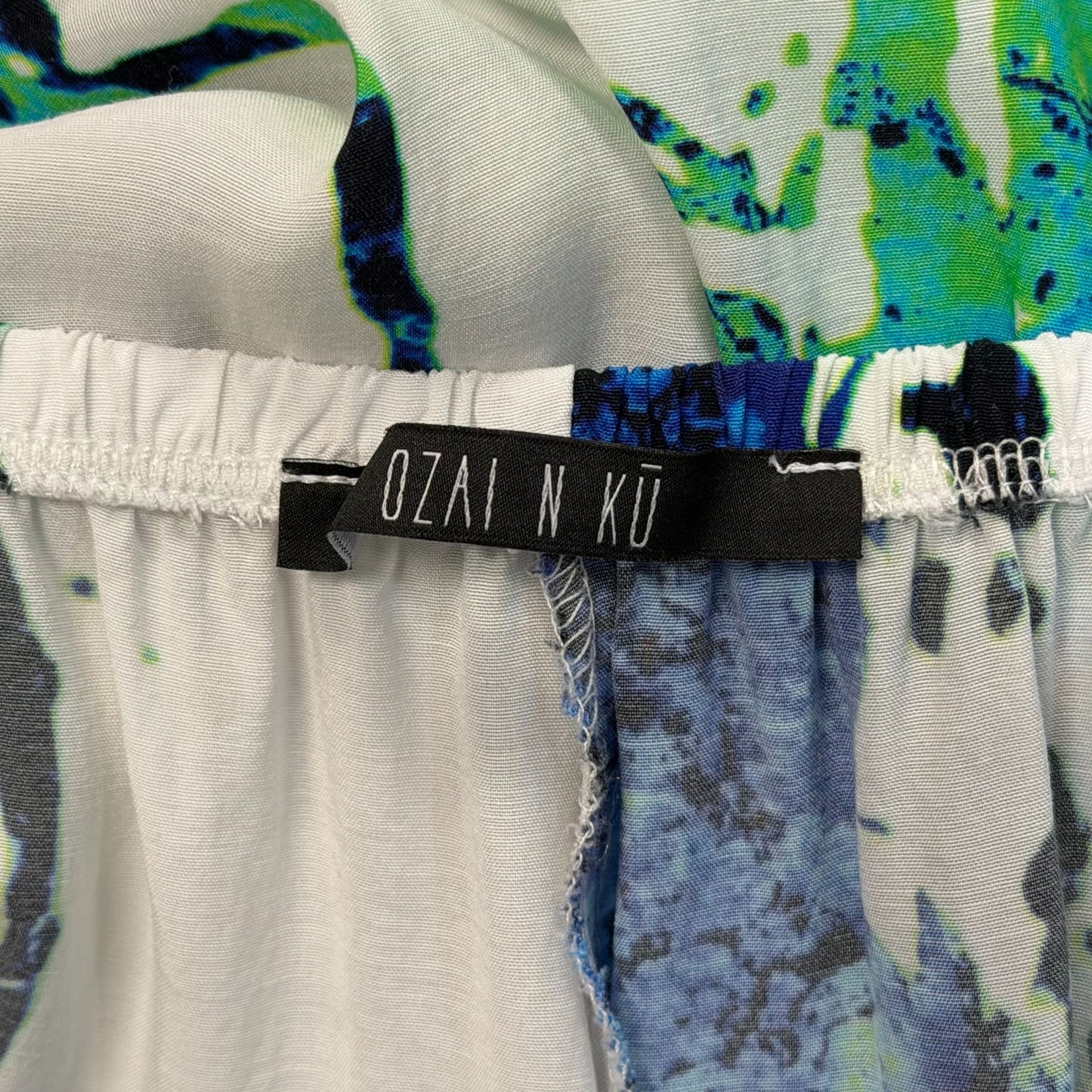 Ozai N Ku White Abstract Print Wide-Leg Pants Size 2XL