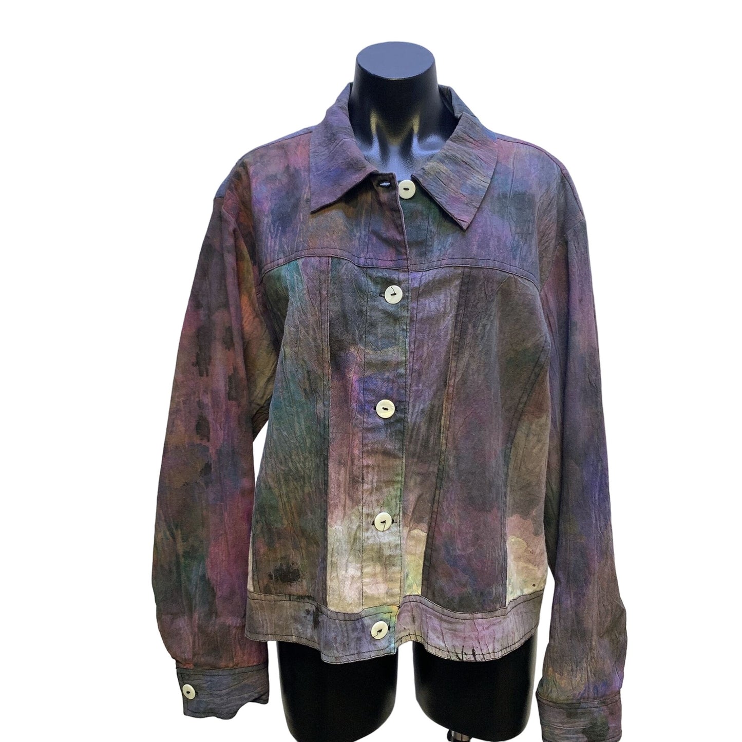 Hand-Painted Sucesos Purple Hues & Mutlicolored Cotton Jacket Size Large